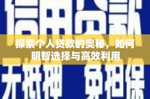 夏津探索个人贷款的奥秘，如何明智选择与高效利用