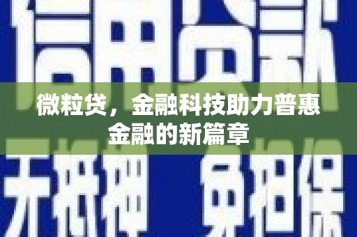 夏津微粒贷，金融科技助力普惠金融的新篇章